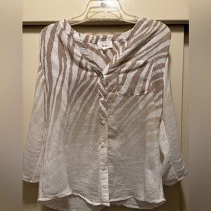 FYVE Women's Zebra Print Button-Up Top - Brown and White